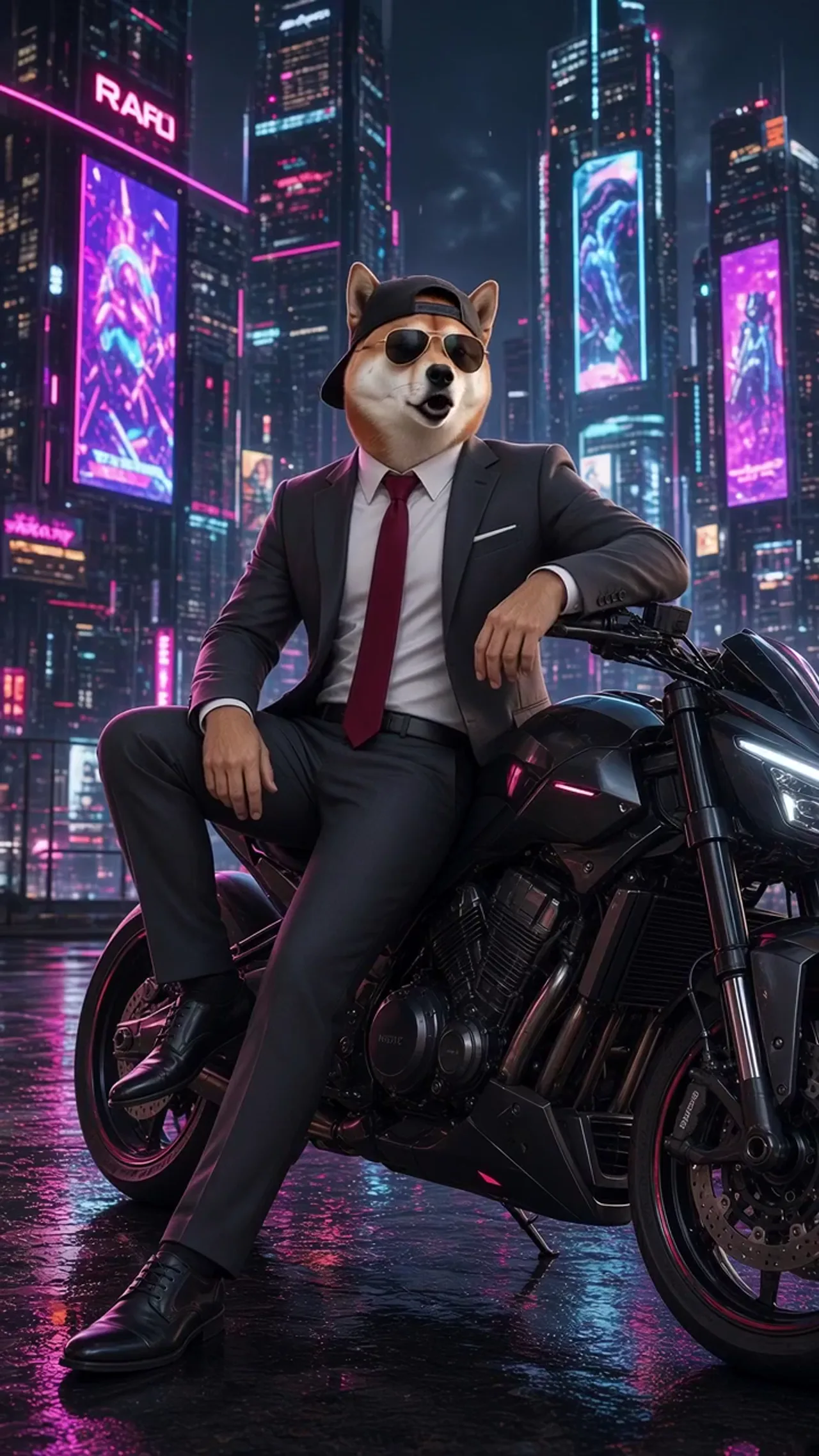 Shiba Inu Riding a Futuristic Motorcycle